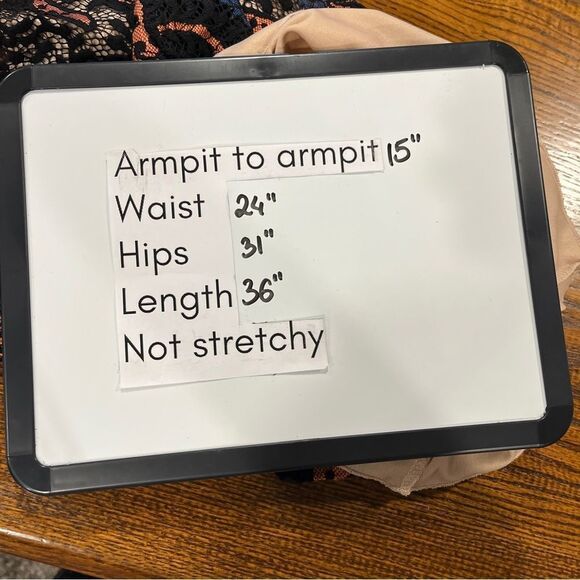 Mystic Black and Orange lace Sheath Midi Dress with Cap Sleeves size extra small - Picture 10 of 13